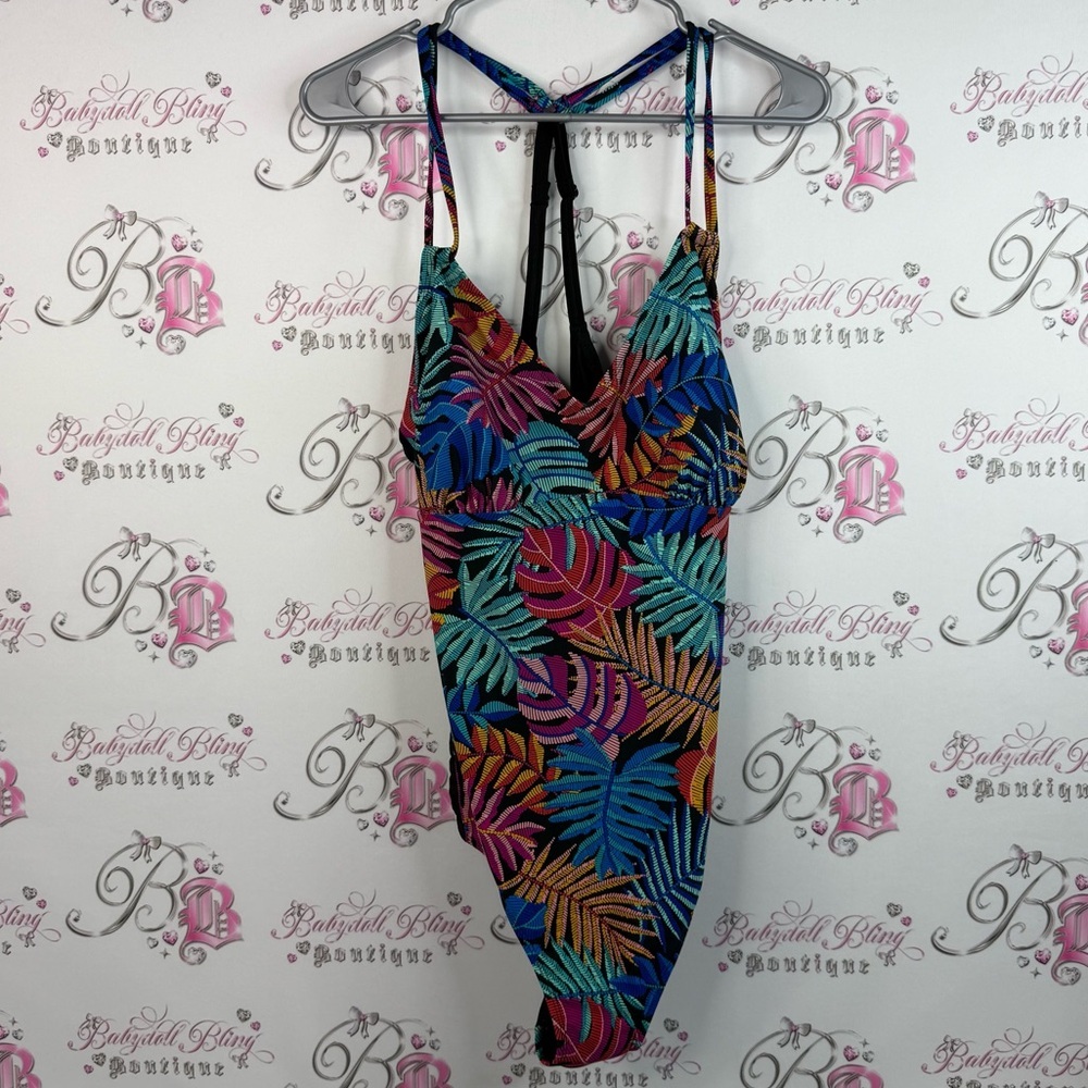 Bodysuit one piece strappy floral Tropical Leaf Print One Piece built in bra
